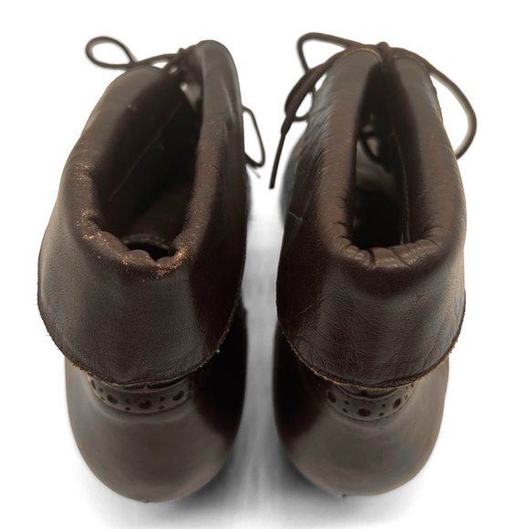 SOLD Brown Leather Lace-Up Fold Over Peter Pan Ankle Boots 90s Vintage Mainframe - Picture 7 of 8